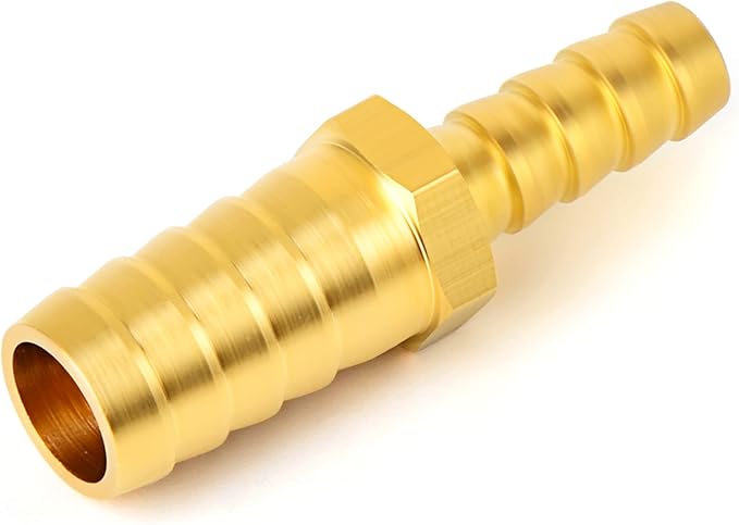 GASHER 10 Pieces Brass Hose Barb Reducer, 3/8 Inch to 5/16 Inch Hose ID with 20 Hose Clam, Brass Barb Reducer SPLICER Fitting Fuel/AIR/Water/Oil/Gas/WOG