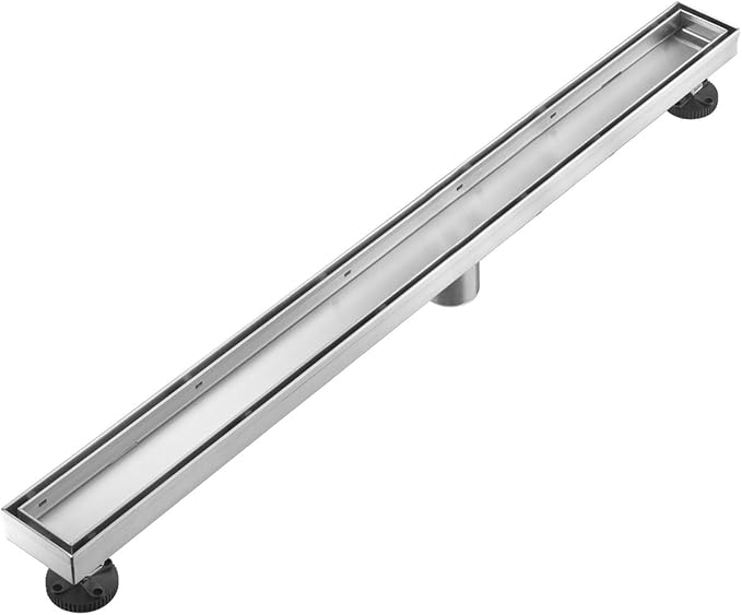 Linear Shower Floor Drain, 40 Inch Brushed Nickel 304 Stainless Steel Bathroom Drains Kit, Rectangular Shower Trench Drain with Reversable Tile-in Pattern Drain Cover & Hair Catcher