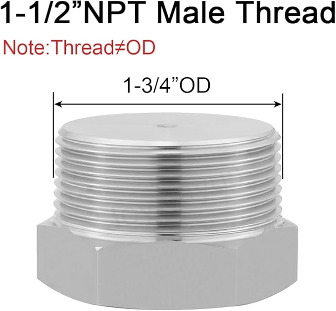 Joywayus Soild Stainless Steel Outer Head Hex Thread Socket Pipe Plug Fitting 1-1/2" NPT Male