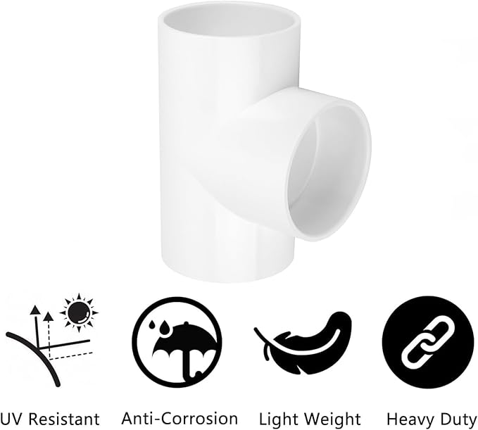 3 Way 4" PVC Tee Pipe Fittings Adapter (Socket x Socket x Socket) Furniture Grade SCH40 4 Inch PVC Elbow Pipe Connector for DIY PVC Shelf Garden Support Structure Storage Frame