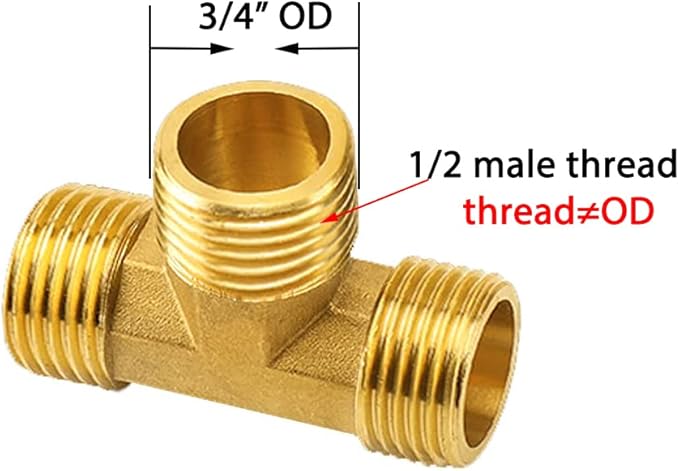 Joywayus Brass Pipe Fittings 1/2"NPS Male Forged Tee Pipe Tube Fitting(pack of 3)