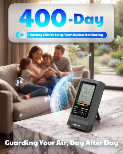 HOUND-1008 Radon Detector for Home, High-Accuracy Sensor, 400-Day Battery Life for Long-Term Monitoring, Portable Radon Tester with Audible & Visual Alerts for Basement, pCi/L or Bq/m³