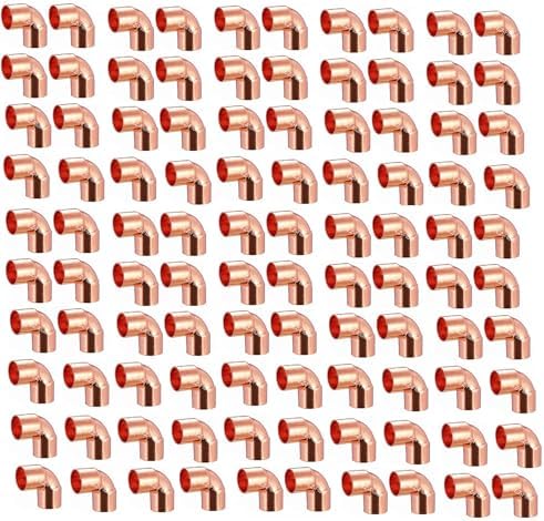 (100) EZ-FLUID Plumbing 1" C X C LF Short Radius Copper 90 Degree Elbow Pressure Copper Fitting with Sweat Solder Connection for Residential,Commercial.