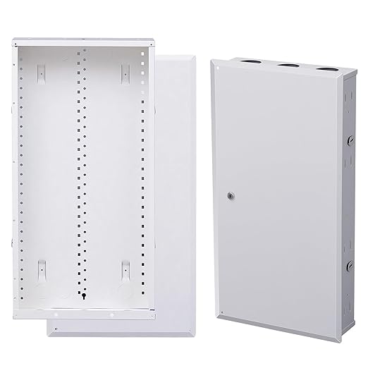 28" Media Enclosure Network Box Cable Management with Hinged Cover Lock, Made of 20# Cold-Rolled Steel Sheet, Suitable for Recessed or Surface Mounting
