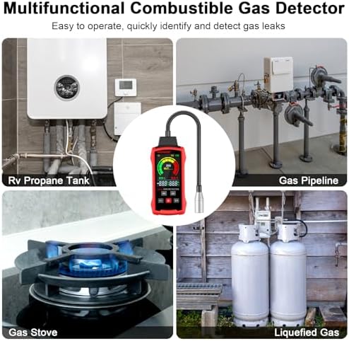 Natural Gas Detector, Gas Leak Detector with Audible & Visual Alarms, Gas Concentration Display, Locating Propane, Natural Gas, Combustible Gas Leak for Home and RV (Includes 3 Batteries)