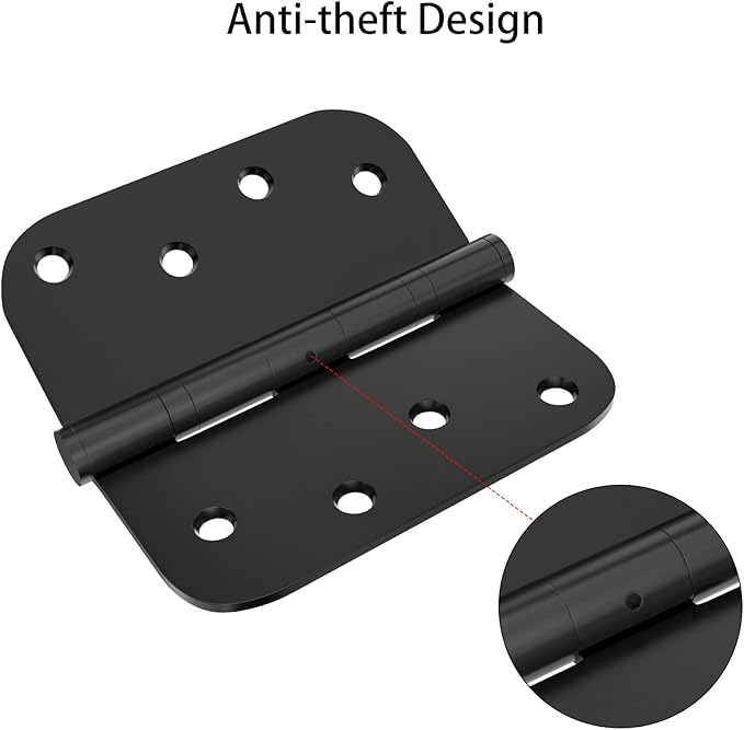 Bartuda 3 Pack Ball Bearing Door Hinges, 4 x 4 Inches Black Exterior Door Hinges, Heavy Duty Stainless Steel Hinges, 5/8'' Radius Corner, Smooth and Quiet, Non Removable Pin, Upgraded Thickness