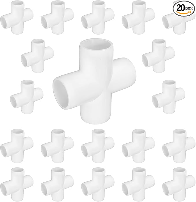 20 Pack 1/2 Inch Cross PVC Fittings Furniture Grade Elbow, 4-way Fittings, Tent PVC Connectors and Greenhouse Pipe Fittings