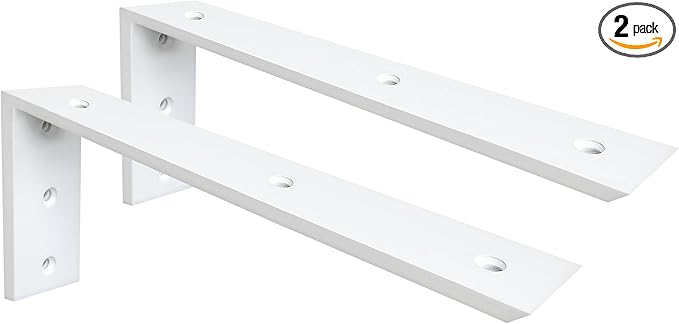 WINKER Countertop Support Bracket 2 Pack Heavy Duty 3/8" Thick Hidden L Shelf Bracket 16" x 6" x 2.5" Metal Corbels for Quartz/Granite/Wood/Concrete/Laminate Countertops, White