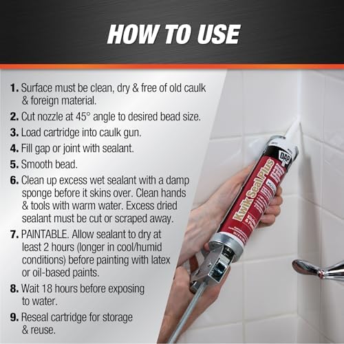 DAP Kwik Seal Plus Kitchen and Bath Adhesive Sealant, White, 10.1 Oz (7079818510)