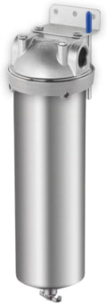 Amwater NSF/ANSI 42 Stainless Steel Whole House Water Filter Housing, 10" x 2.5" Sediment Water Filter System for Heavy Duty, Well & City Water, 1/2" NPT Port, Drain Valve Style A