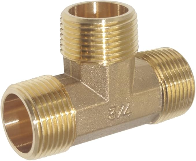 Joywayus Brass Pipe Fitting Barstock Street Tee T 3 Way NPT 3/4" Male x 3/4" Male x 3/4" Male Adapter