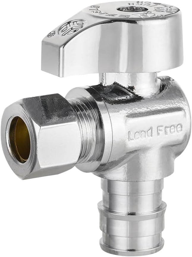 Pro 15-Pack EFIELD Stop Angle Valve Pex-A 1/4 Turn, 3/8" OD Compression X 1/2" Pex-A Expansion, Chrome Plated LF Brass, Heavy Duty,(VALVE379)