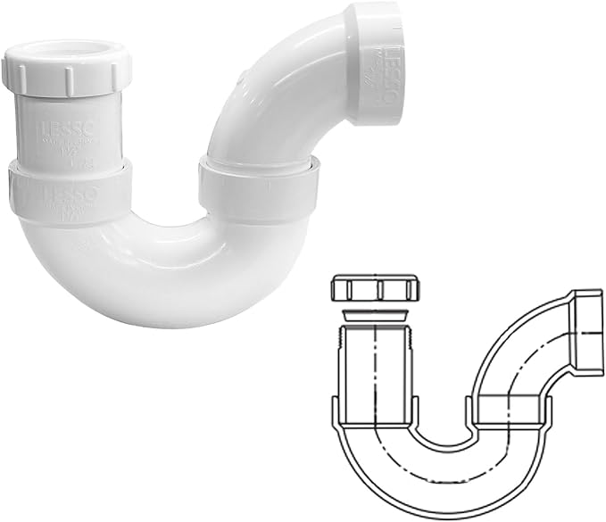 Adjustable White P Trap with Threaded Adapter Ring,1-1/2" Leak & Odor Proof Drain Kits for Bathroom/Kitchen/RV Sink Drain, easy install Clean p Trap