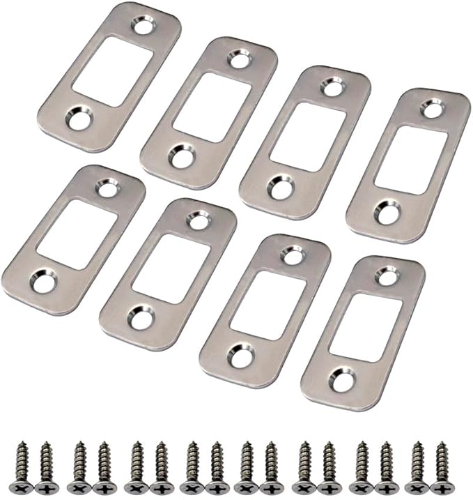 QCAA Solid Brass Deadbolt Strike Plate, Door Backplate, Round Corner, 1" x2-1/4", Brush Nickel, 8 Pack, Made in Taiwan