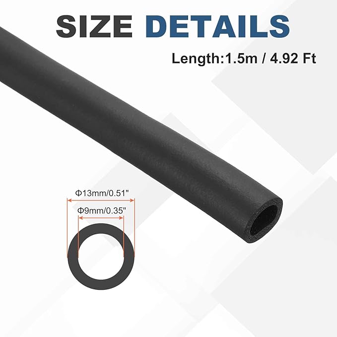 1/3" ID Pipe Insulation Foam Tube, EPDM Pipe Cover 1/2" OD Wrap Roll Bar Tubing 4.9FT Long - Insulation Freeze Heat Preservation for Guitar Stand/AC Units/Exercise Machine