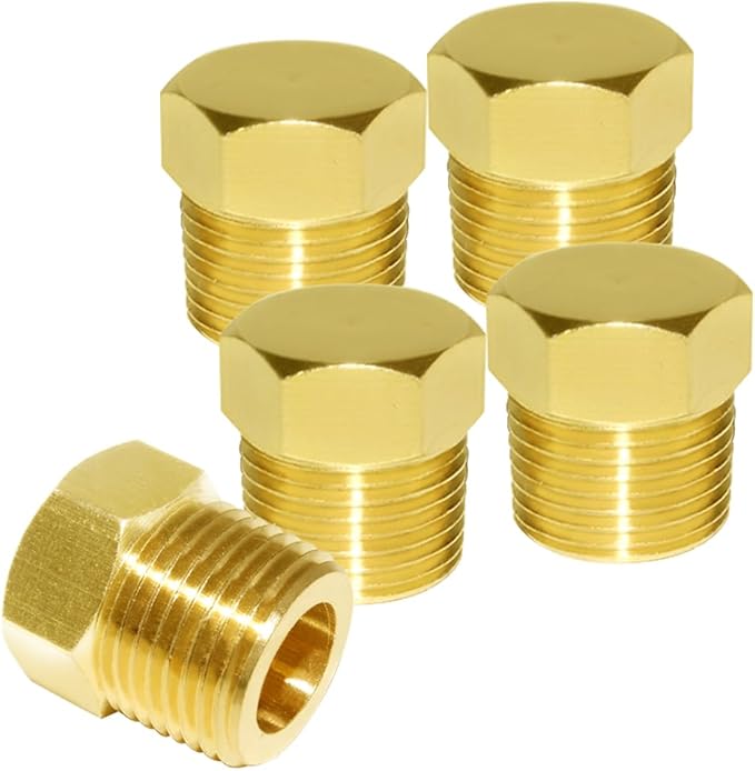 Joywayus 3/8" NPT Male Pipe Plug Outer Hex Thread Socket Plug Brass Fitting (Pack of 5)