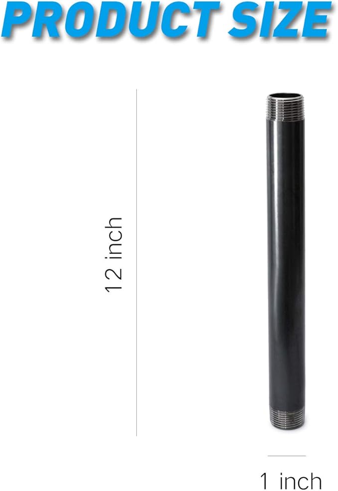 1"x12" Industrial Pipe, Home TZH 10 Pack Iron Pipe, Heavy Duty Pre-Cut Steel Pipe, Threaded Metal Pipe Nipple for Industrial Vintage Style DIY Project/Furniture/Shelving Decoration (1"x12", Grey)