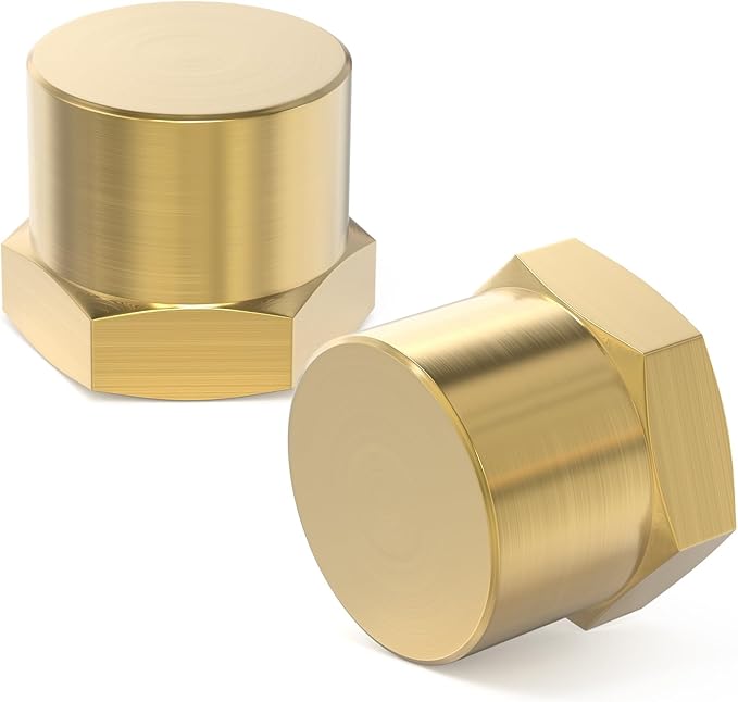 GASHER 1/8"NPT Brass Pipe Cap, NPT Female Thread Socket Pipe End Cap Plugs Fitting 10PCS