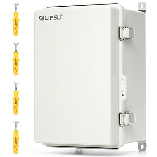 QILIPSU UL94-V0 Outdoor Electrical Box 11.8"x7.9"x6.7" Waterproof Junction Box Weatherproof PC/ABS Alloy Plastic IP66 Project Electric Enclosure Grey Hinged Door