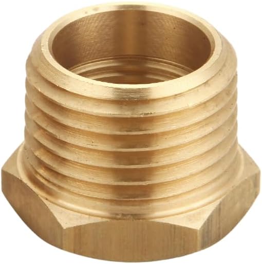 Brass Pipe Fitting Reducer Hex Bushing 3/4" NPT Male x 1/2" NPT Female Thread Reducer Hose Tube Atapter, Thread 1" OD to 0.75" ID, (5 Piece)