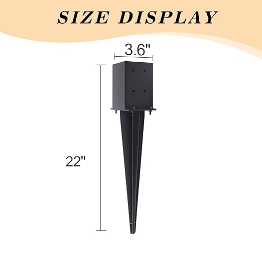 2 Pcs 4"x4" Fence Post Anchor Ground Spike,(Internal 3.6"x3.6"),Metal Post Stake Ground 22" with Black Powder-Coated,Fence Stakes Post Base for Deck,Fence,Porch,Railing,Mailbox