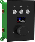 AYIVG Matte Black Shower Flow Control Valve Temperature Display Concealed 3 Way Outlet Function Shower Diverter Valve Brass Thermostatic Mixing Valve Kit Replacement Can Run Together