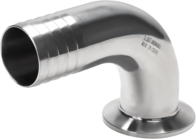 DERNORD Sanitary Hose Barb Pipe Fitting 1.5" Tri Clamp (50.5MM Ferrule) 90 Degree Elbow (Tube OD: 1-1/4"/32MM (1.5 Tri-clamp))