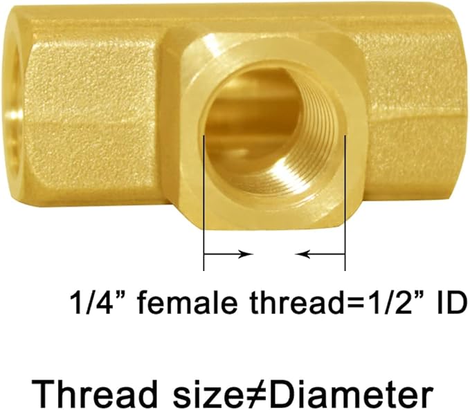 Joywayus Brass Pipe Fitting Barstock Tee 3 Way 1/4" x 1/4" x 1/4" NPT Female Hose Fitting(Pack of 2)