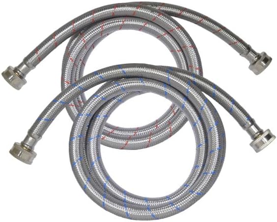 Appli Parts APIH-7234 2-Pack 6 ft Washing Machine Inlet Hose Braided Stainless Steel with Seal 3/4 in NPT Female Fitting works for hot and cold water