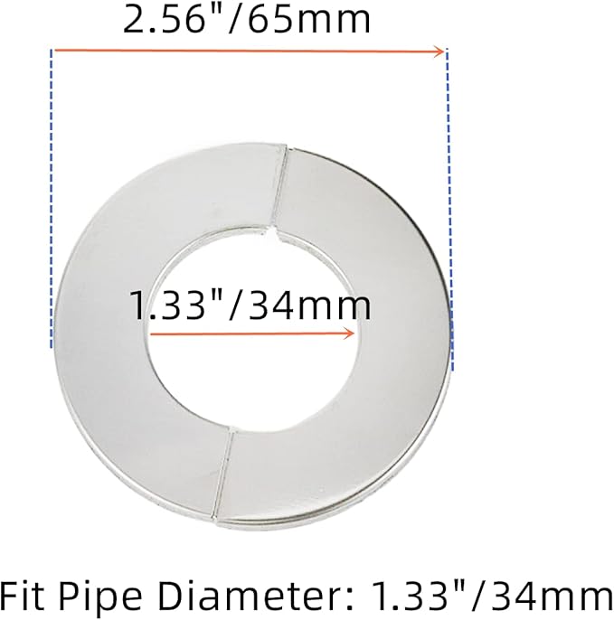 Wall Split Flange, Stainless Steel Round Escutcheon Plate for 1.33"/34mm Diameter Pipe, Pack of 2