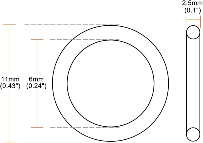 uxcell Nitrile Rubber O-Rings 11mm OD 6mm ID 2.5mm Width, Metric Nitrile Rubber Sealing Gasket for Automotive Machine Plumbing, Pack of 25