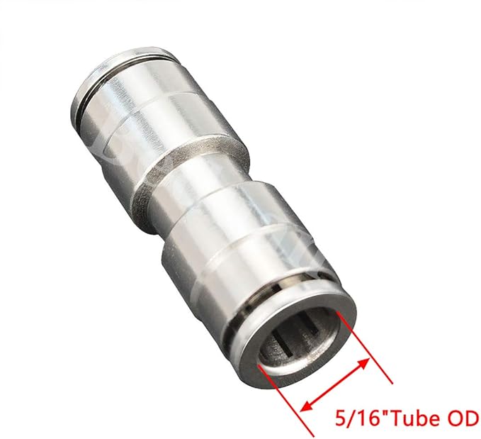 Beduan Push to Connect Fitting 5/16" OD Nickel-Plated Copper Pneumatic Air Fitting Straight Union Tube Connector (Pack of 2)