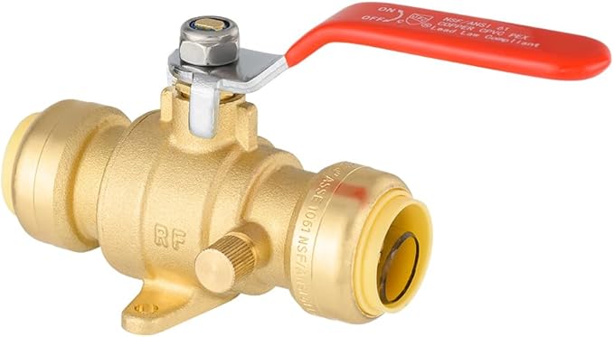 (Pack of 2) EFIELD 3/4 Inch Push-Fit Full Port Drop Ear Brass Ball Valve with Drain, UPC Certified,(PF-VALVE072-2PCS)