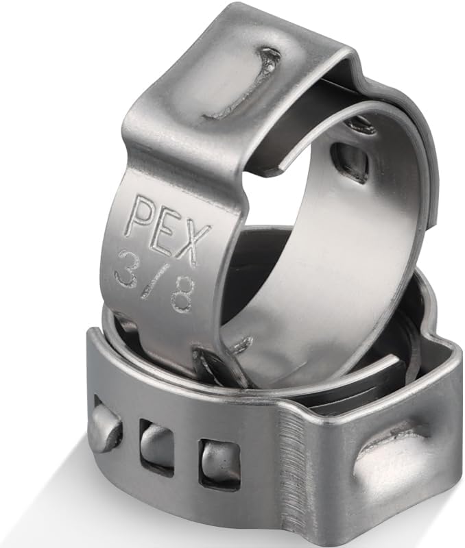 150 Pack 3/8 Inch Pex Clamps,304 Stainless Steel Pex Cinch Clamps Stepless Pex Crimp Rings PEX fittings Pinch Clamps,Single Ear Hose Clamps for Pex Tubing Pipe