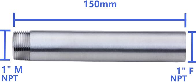 CONSTELLAR 304 Stainless Steel Pipe Fitting - 1" NPT Male x 1" NPT Female Threaded Thickened Pipe Wall, 150mm (6 inch) Length Heavy Nipple Seamless Pipe (1 Pcs)