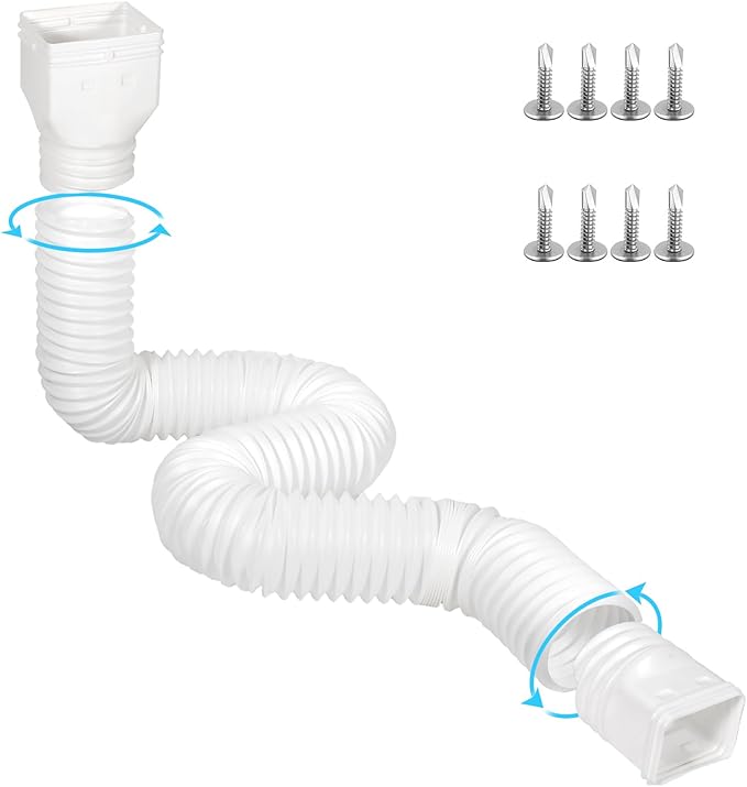 11.5ft Long Gutter Downspout Extensions Flexible, Drain Downspout Extender, Down Spout Drain Extender, Gutter Connector Rainwater Drainage, Extendable from 2.6ft to 11.5ft(White)
