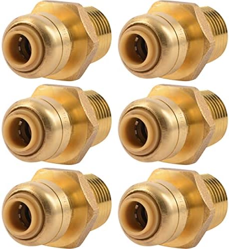 SharkBite 1/4 Inch x 1/2 Inch MNPT Reducing Adapter, Pack of 6, Push To Connect Brass Plumbing Fitting, PEX Pipe, Copper, CPVC, PE-RT, HDPE, U110LF