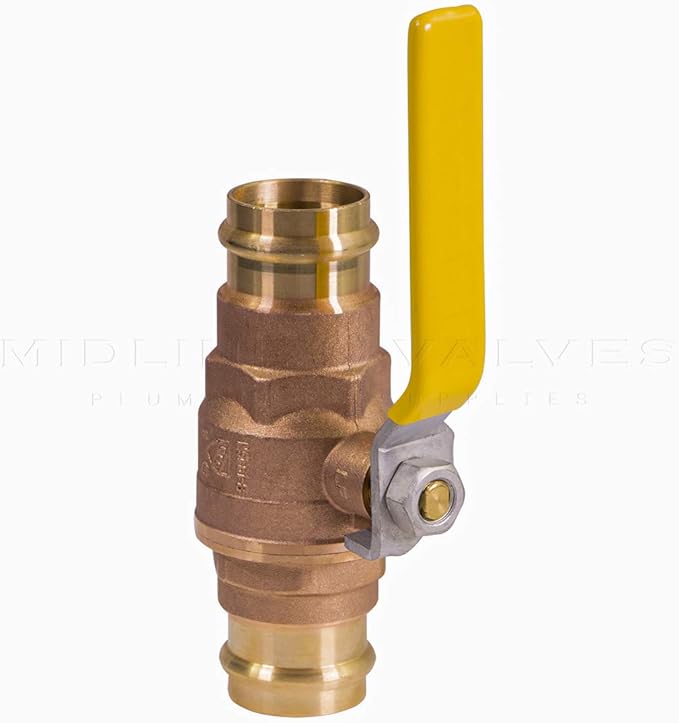Midline Valve 5 Pack 1 Inch Press Ball Valve with Double-O-Ring, Full Port Press Ball Valve with 1" Connections, Brass Finish