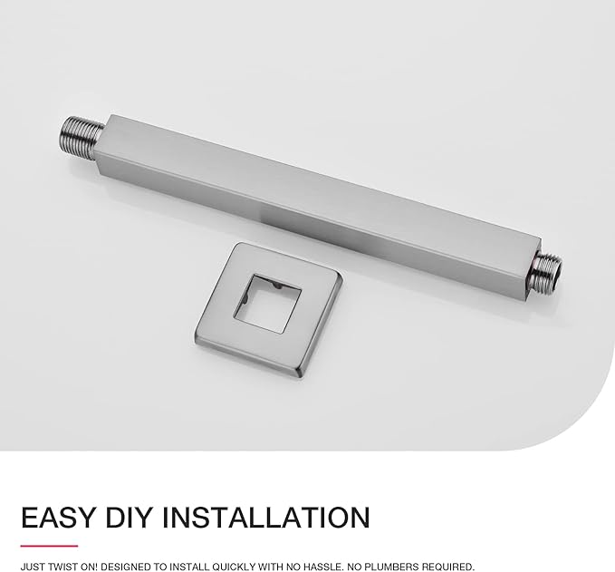 Square Shower Arm with Flange 8 Inch Straight Ceiling Mounted Extension for Rainfall Shower Head Stainless Steel, Brushed Nickel