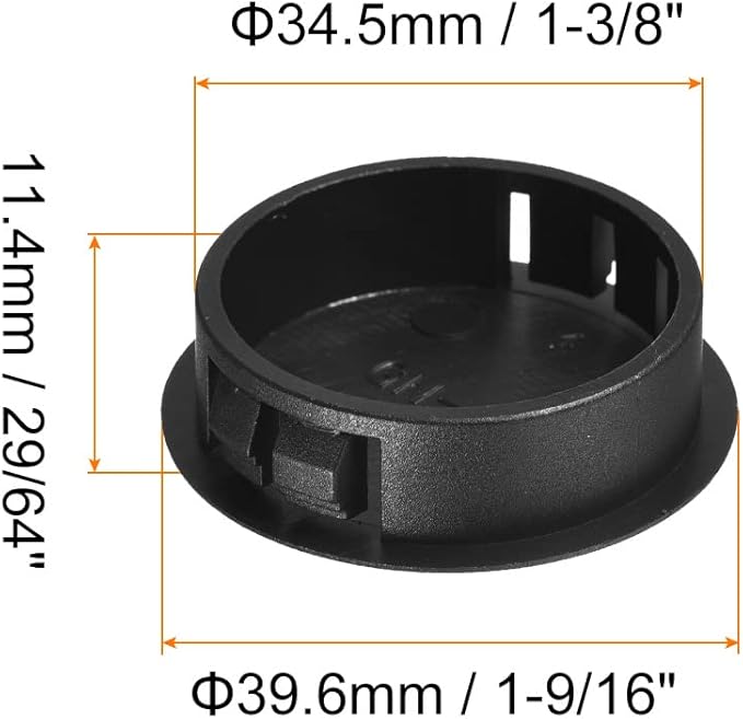 uxcell 1-3/8" Plastic Hole Plugs, 36Pcs Flush Type Panel Round Snap in Fastener Knockout Locking Plugs for Furniture Insert End Caps Panels, Black