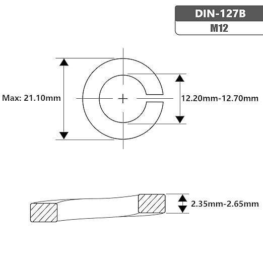 M12 Split Lock Washer, 18-8 (304) Stainless Steel Spring Lock Washer 25PCS