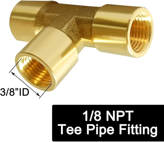 Joywayus 1/8 NPT Threaded Brass Pipe Fitting Tee T 3 way 1/8 NPT Female × 1/8 NPT Female × 1/8 NPT Female Adapter (Pack of 2)