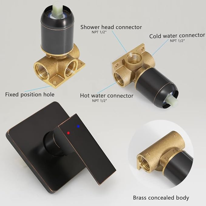 Oil Rubbed Bronze Shower Faucet Set, Single Function Shower Trim Kit with Rough-in Valve, Square Rain Shower Head System Included Extra Long Shower Arm for Bathroom