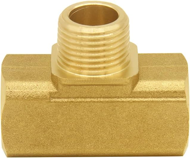Joywayus Brass Pipe Fitting Barstock Street Tee T 3 way NPT 3/8" Female × 3/8" Male × 3/8" Female Adapter (Pack of 2)