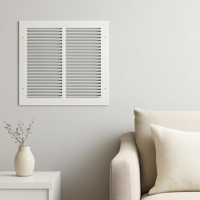 12 x 12 Inch Return Air Vent Cover, Solid Steel HVAC Grille for Wall or Ceiling, White Duct Opening, Durable Return Air Vent Cover, Airflow Ventilation Grille for Home or Office