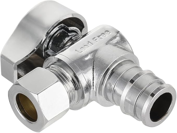 Pro 10-Pack EFIELD Stop Angle Valve Pex-A 1/4 Turn, 3/8" OD Compression X 1/2" Pex-A Expansion, Chrome Plated LF Brass, Heavy Duty,(VALVE378)