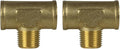 Male Branch Tee 1/2" Male NPT x 1/2" Female NPT Brass Union Tee Connector 2-Pack