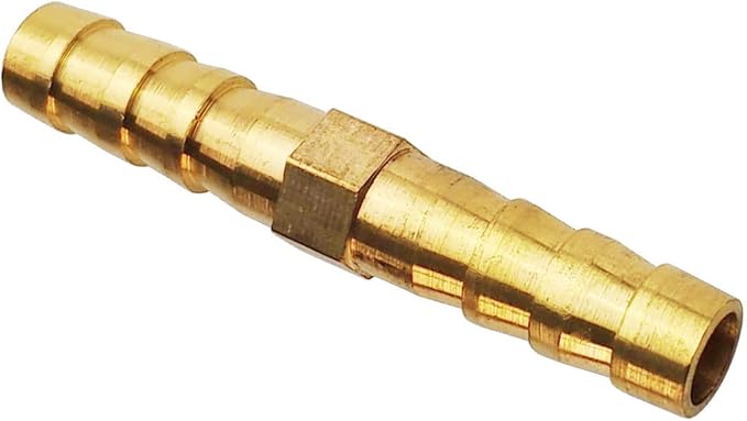 2PCs 1/4" Brass Hose Barb Fitting Straight Shape Barbed Splicer Mender Union Fitting with 4PCs Hose Clamp for Oil Water Air