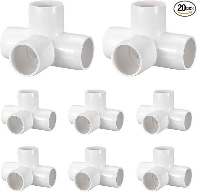 20Pcs 1/2" Elbow PVC Fitting, SCH40 4-Way Tee Furniture Grade PVC Pipe Fitting, DIY Corner Elbow Connector for Building Furniture, Greenhouse Frame Connection, Socket x Socket