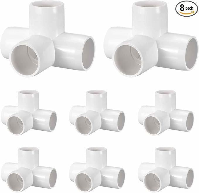 8Pcs 1/2" Elbow PVC Fitting, SCH40 4-Way Tee Furniture Grade PVC Pipe Fitting, DIY Corner Elbow Connector for Building Furniture, Greenhouse Frame Connection, Socket x Socket